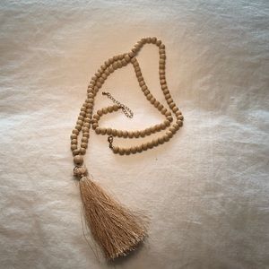 Wooden Bead Necklace with Tassel
